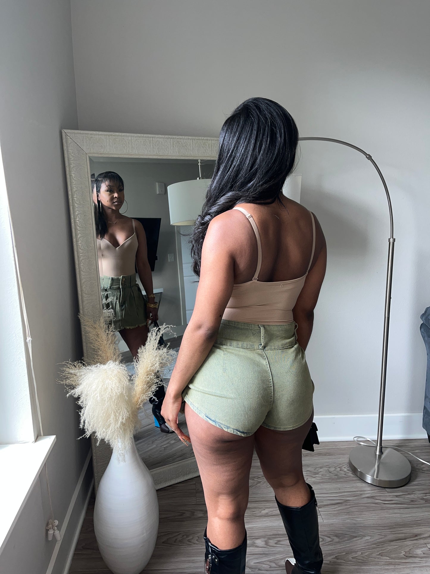 Olive pleated shorts